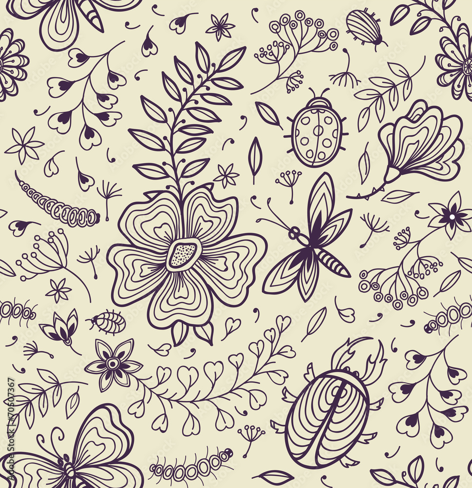 Seamless texture with flowers and butterflies Seamless texture with flowers and butterflies