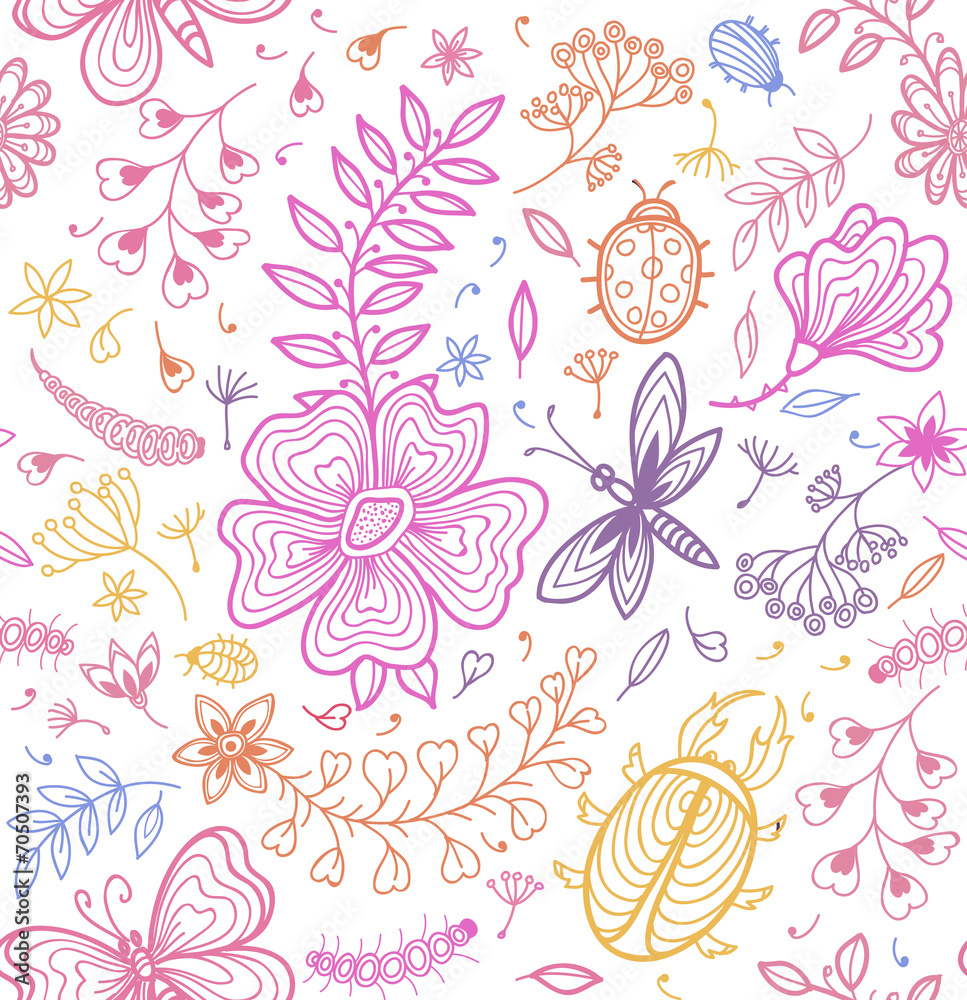 Seamless texture with flowers and butterflies Seamless texture with flowers and butterflies