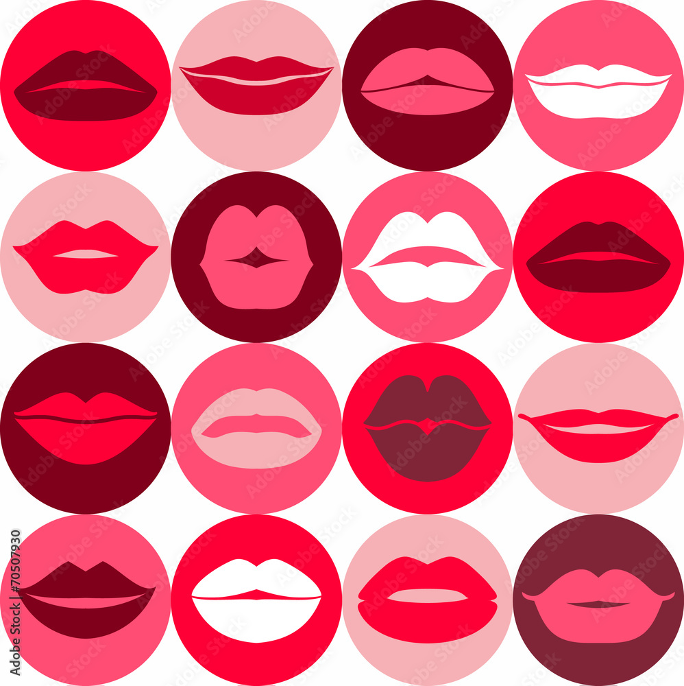 Flat design of lips. Seamless pattern of icon. Flat design of lips. Seamless pattern of icon.