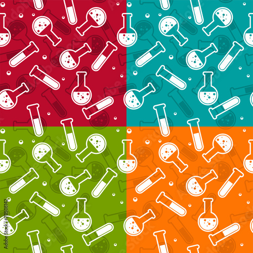 Seamless background with lab test tubes and flasks