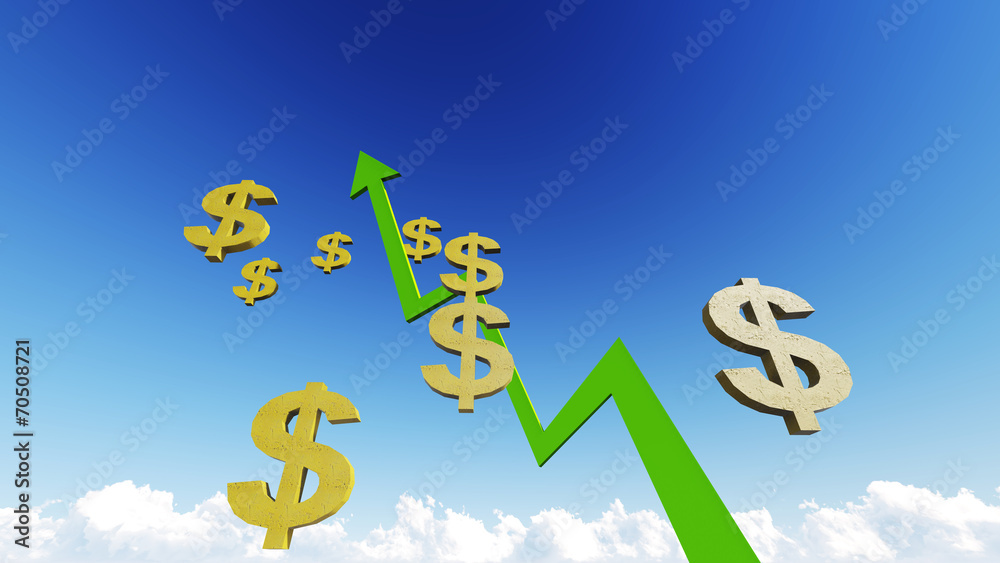 Graph with green dollar symbol. Graph with green dollar symbol.