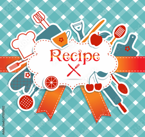 Recipe illustration. Kitchen background.