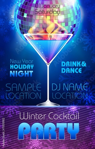 Canvas Print Disco background. Winter Cocktail party poster
