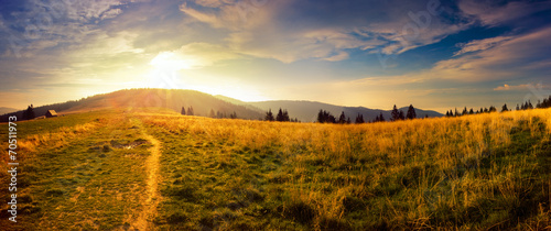 Panoramic view of the sunrise in the Tatra mountains