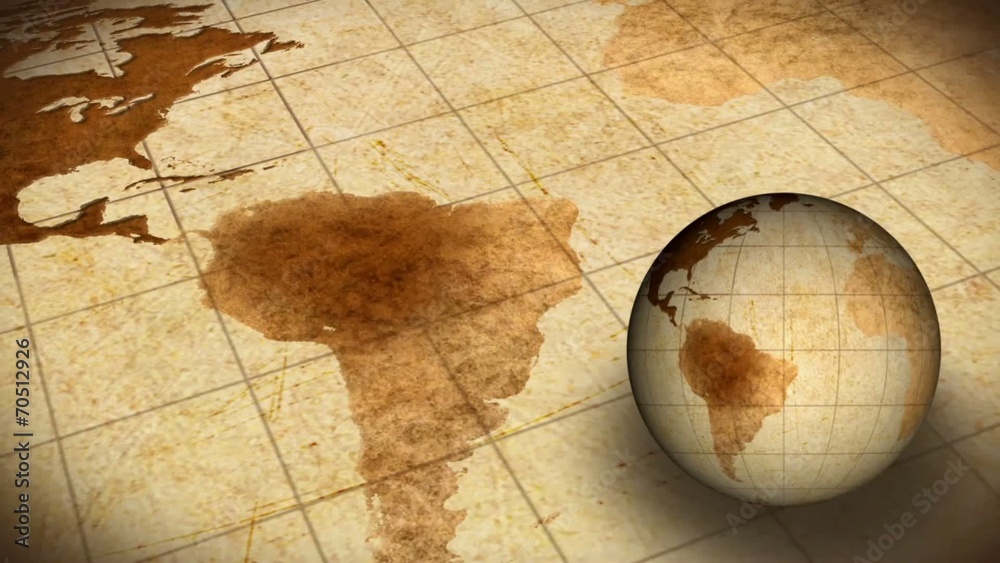 Vintage Rotating Globe And Map Of The World Background Animation vídeo