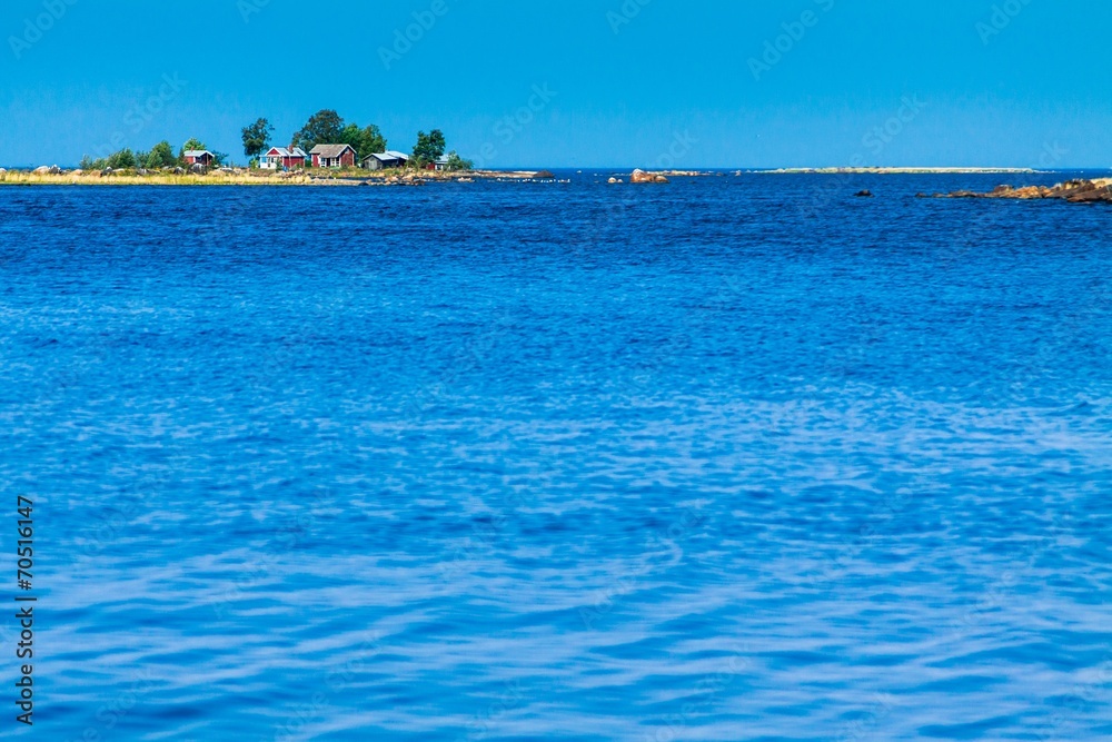 red cabin in the sea