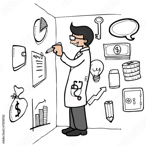 Doctor drawing finacial stuffs on wall