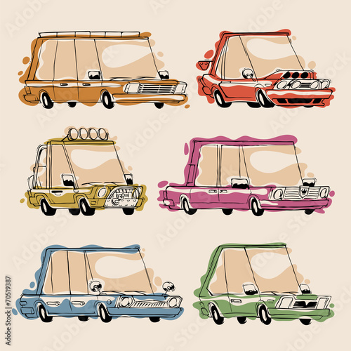 Retro Cartoon Cars Set