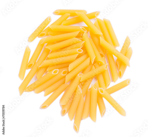 Penne Raw Pasta Isolated on White