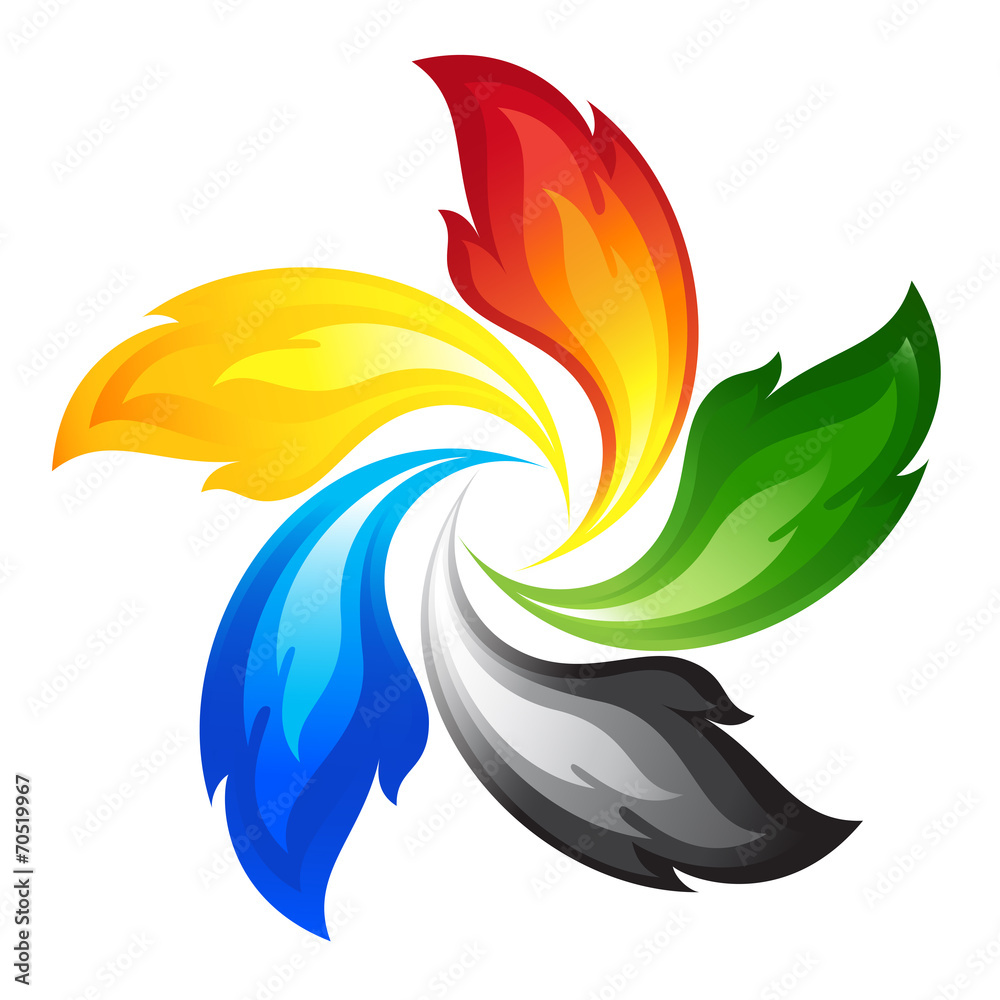 Fototapeta premium Fire flower with the colors of the five continents