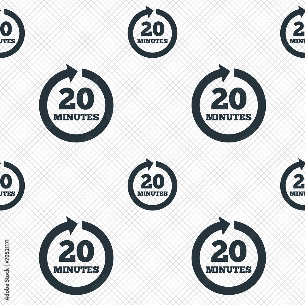 Every 20 minutes sign icon. Full rotation arrow. Every 20 minutes sign icon. Full rotation arrow.