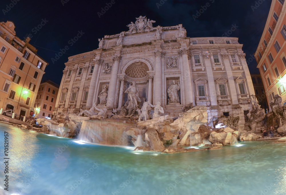 Water smooth movement of Trevi fountain, Rome