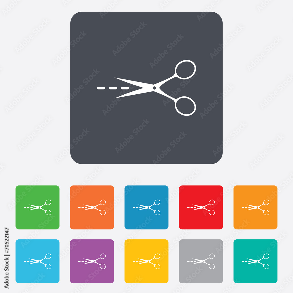 Scissors with cut line sign icon. Tailor symbol. Scissors with cut line sign icon. Tailor symbol.