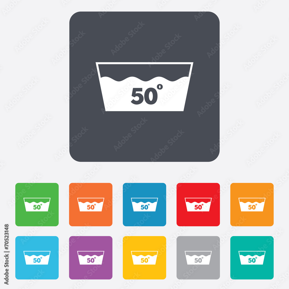 Wash icon. Machine washable at 50 degrees symbol Wash icon. Machine washable at 50 degrees symbol