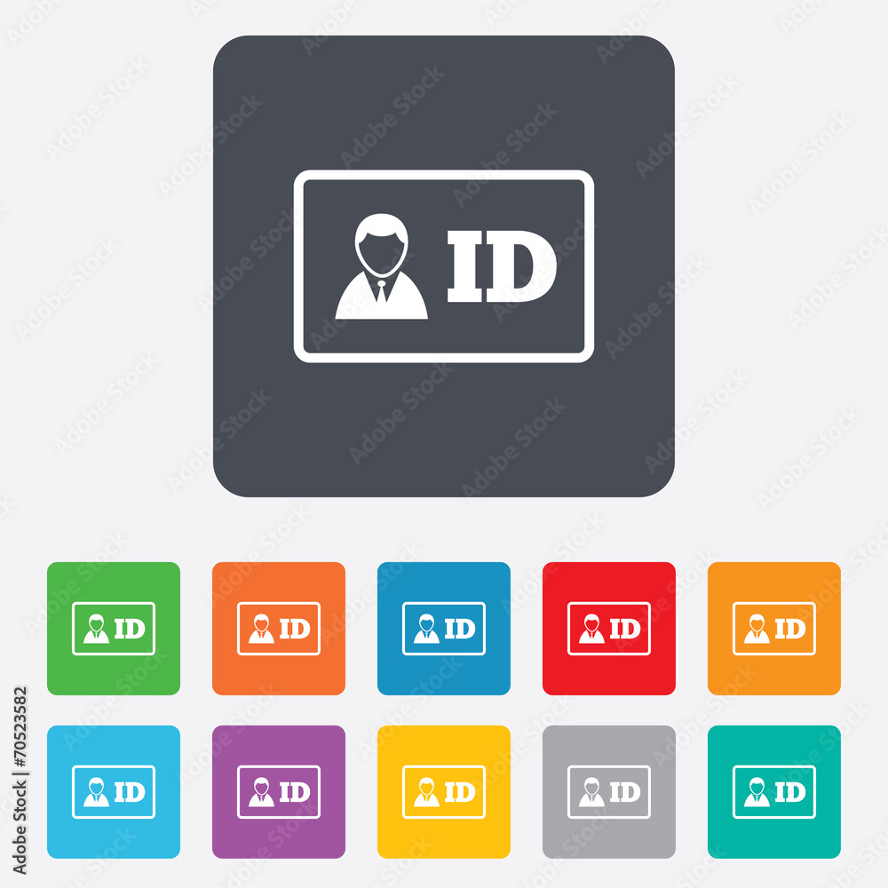 ID card sign icon. Identity card badge symbol. ID card sign icon. Identity card badge symbol.