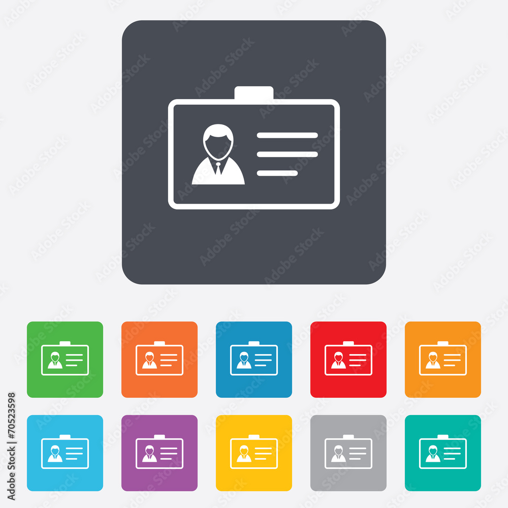 ID card sign icon. Identity card badge symbol. ID card sign icon. Identity card badge symbol.