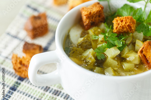 vegetable soup with pickled cucumbers