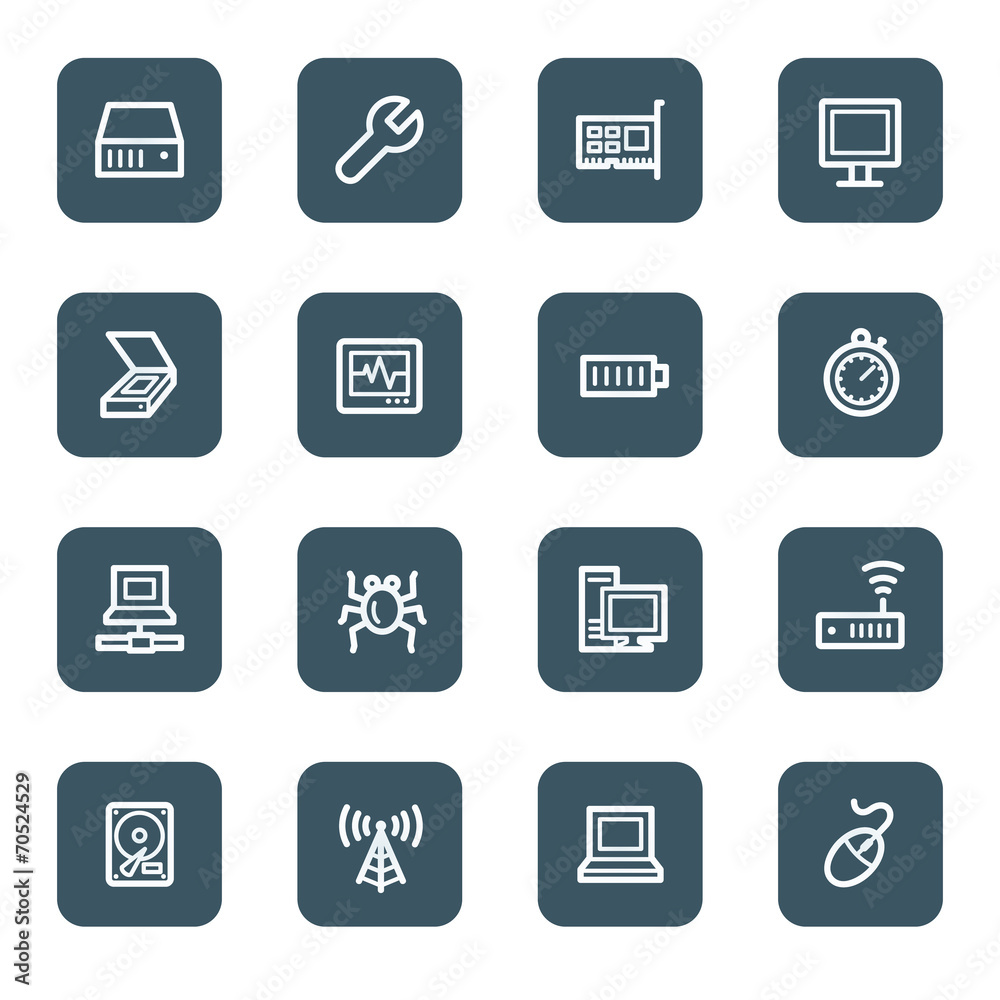 Computer components web icon set 2, navy square buttons Computer components web icon set 2, navy square buttons