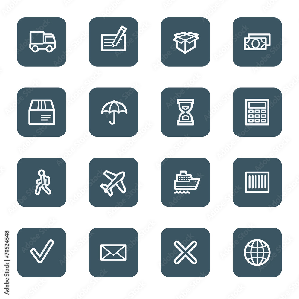 Delivery web icons, navy square buttons Delivery web icons, navy square buttons