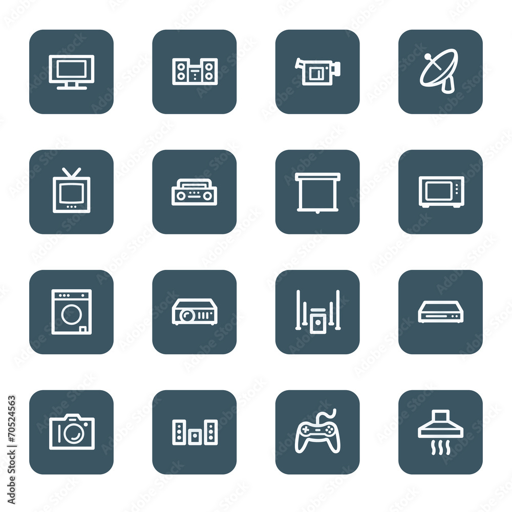 Home Appliance web icons, navy square buttons