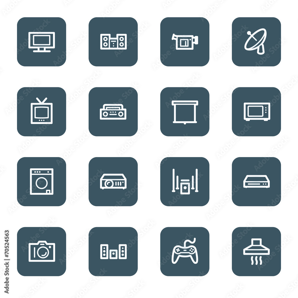 Home Appliance web icons, navy square buttons Home Appliance web icons, navy square buttons