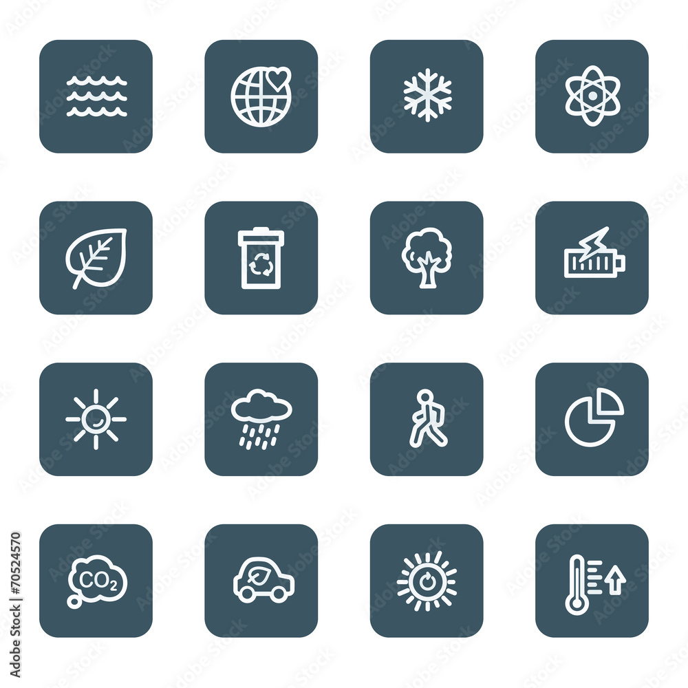 Green ecology web icon set 2, navy square buttons Green ecology web icon set 2, navy square buttons