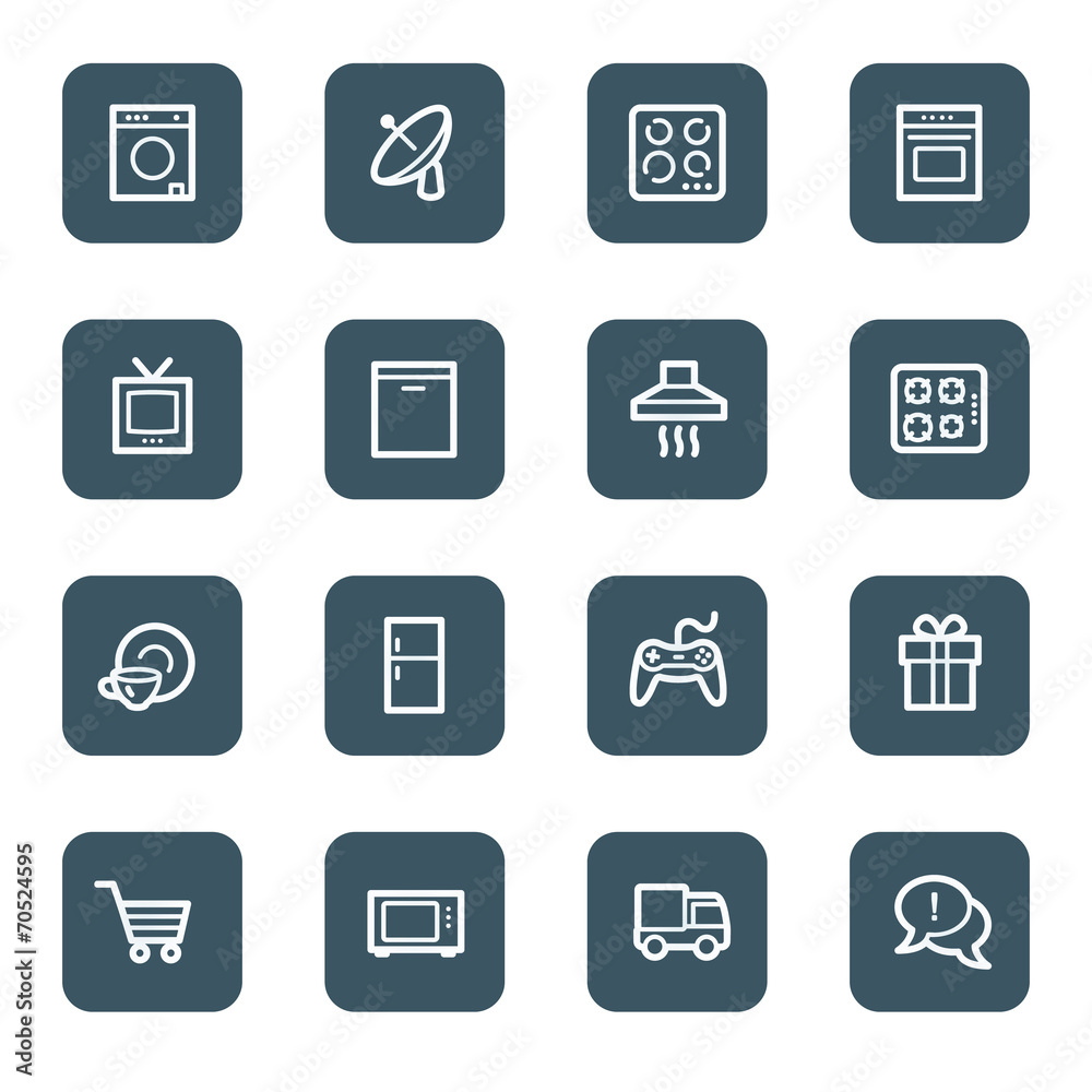 Home appliances web icons, navy square buttons Home appliances web icons, navy square buttons