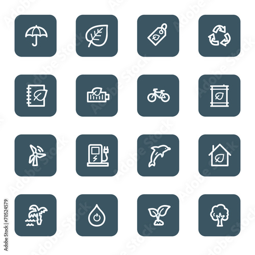 Green ecology web icon set 4, navy square buttons