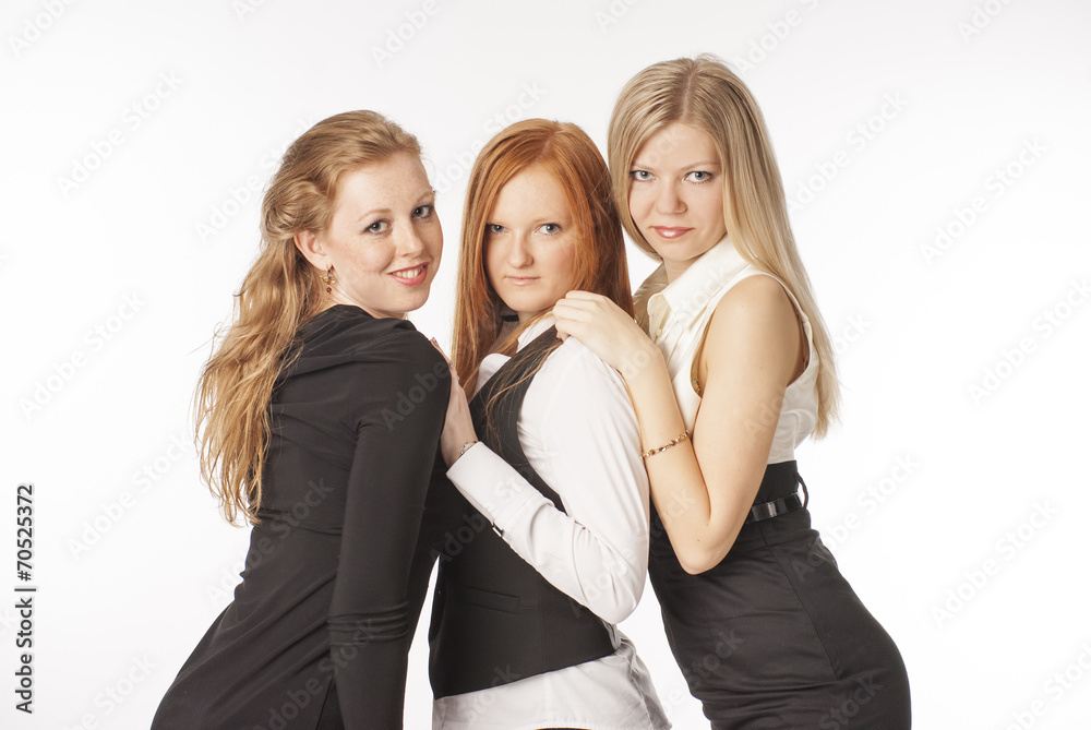 Three slender girls on white background Three slender girls on white background