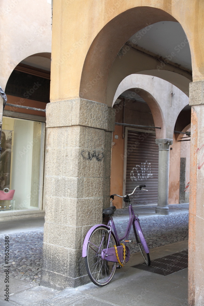 Street scene with bike, Via Roma, Padova, Italy Street scene with bike, Via Roma, Padova, Italy