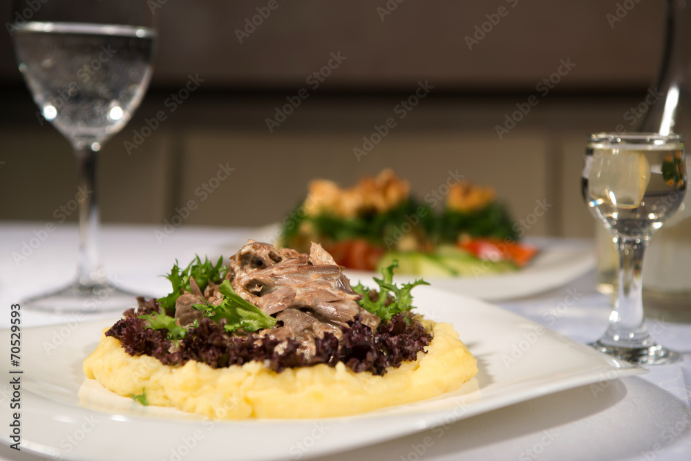 tasty dish with mushrooms in a restaurant tasty dish with mushrooms in a restaurant