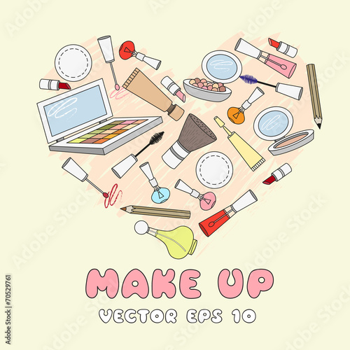 Vector stylized heart with cosmetic elements