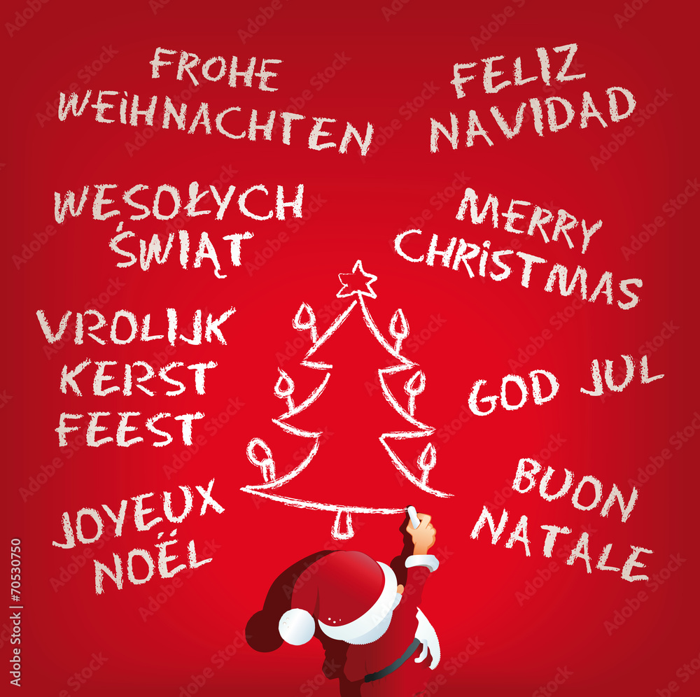 Santa Claus schreibt frohe weihnachten international
