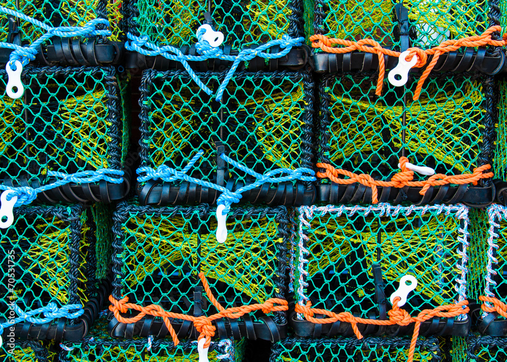 Closeup on Lobster pots on the dock, England Closeup on Lobster pots on the dock, England