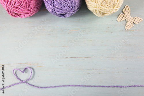 Wool or yarn duck egg crafts background.