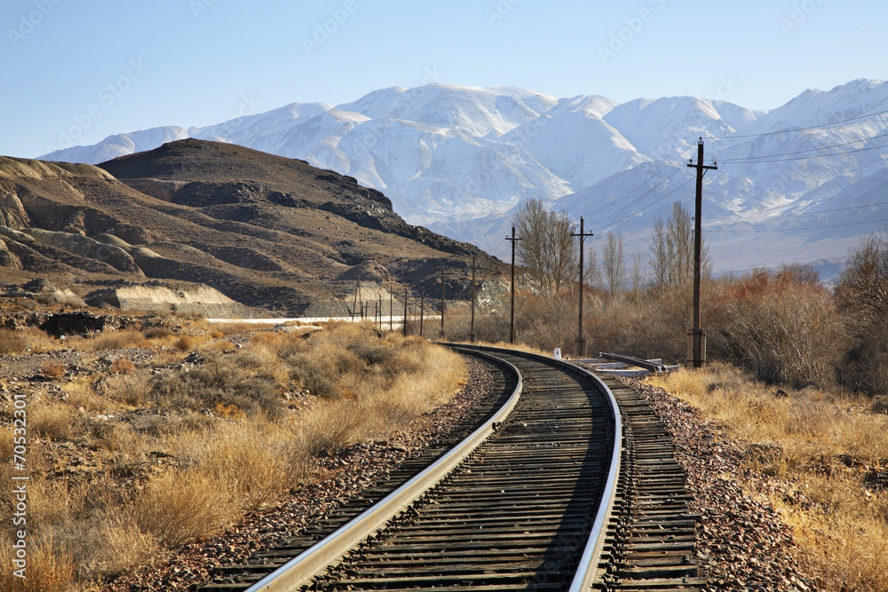 Fototapeta premium Railway in Boom Gorge. Kyrgyzstan