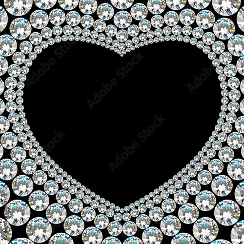 Shiny diamond heart frame on black background