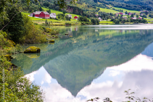 Beautiful Norwegian landscape with water reflection