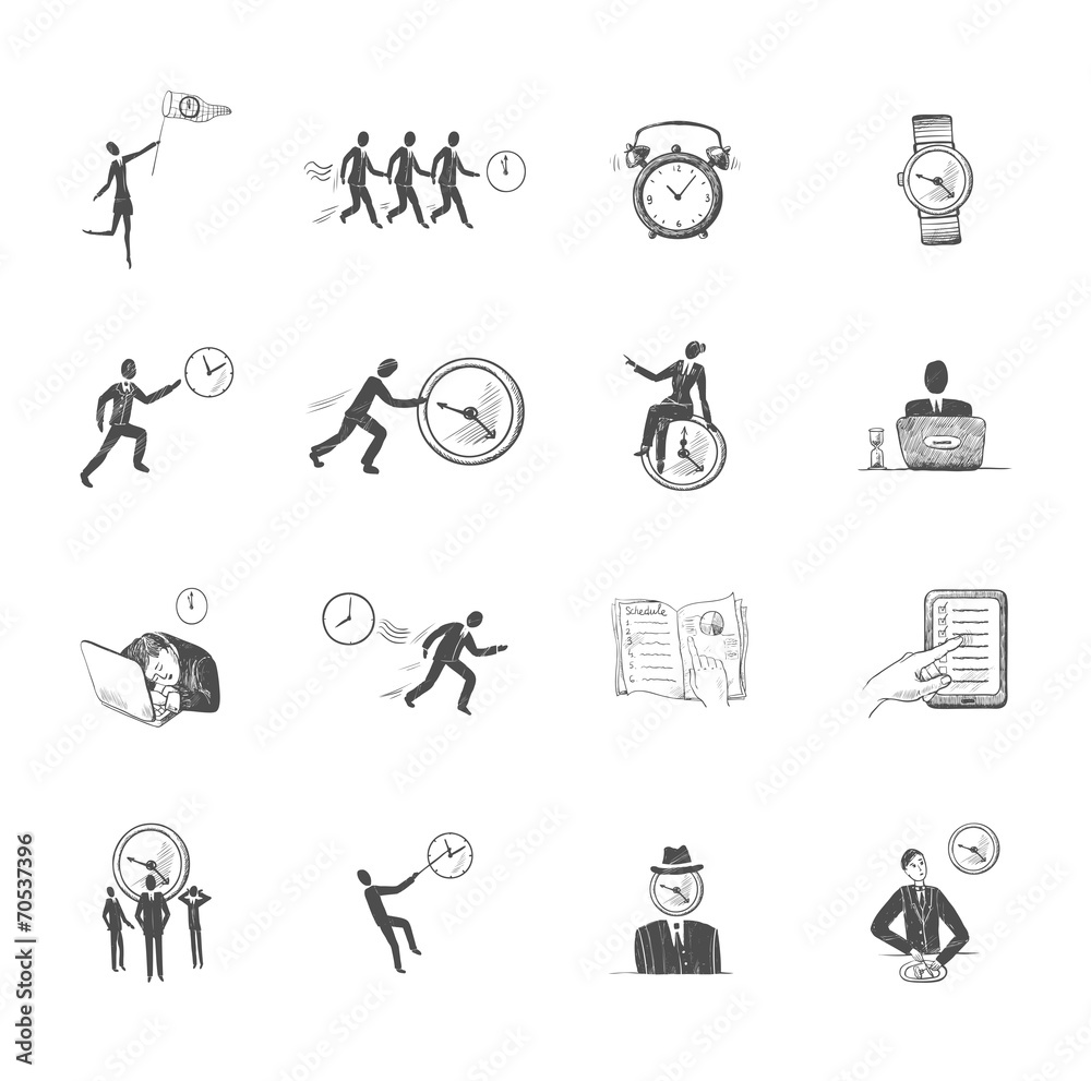 Time management icons sketch Time management icons sketch
