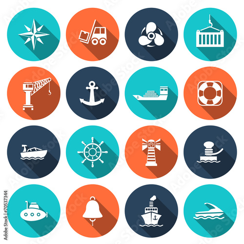 Sea port icons set