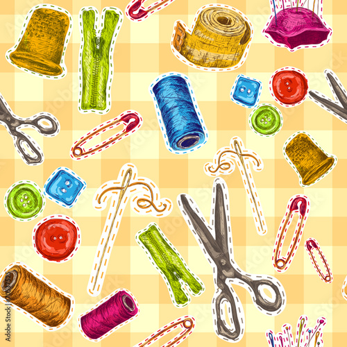 Sewing sketch seamless pattern