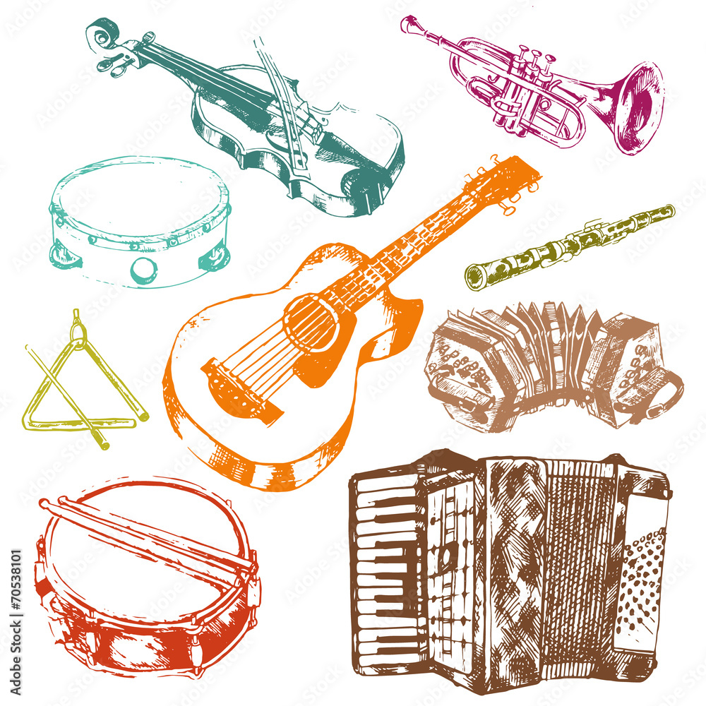 Musical instruments icons color set