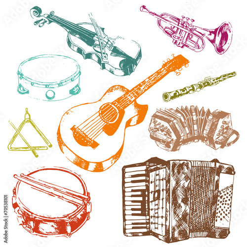 Musical instruments icons color set