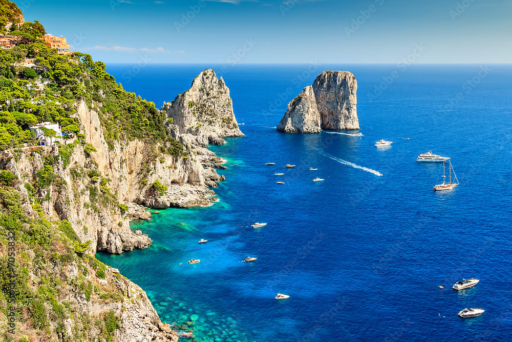 Capri island and Faraglioni cliffs,Italy,Europe Foto, Poster, Wandbilder  bei EuroPosters