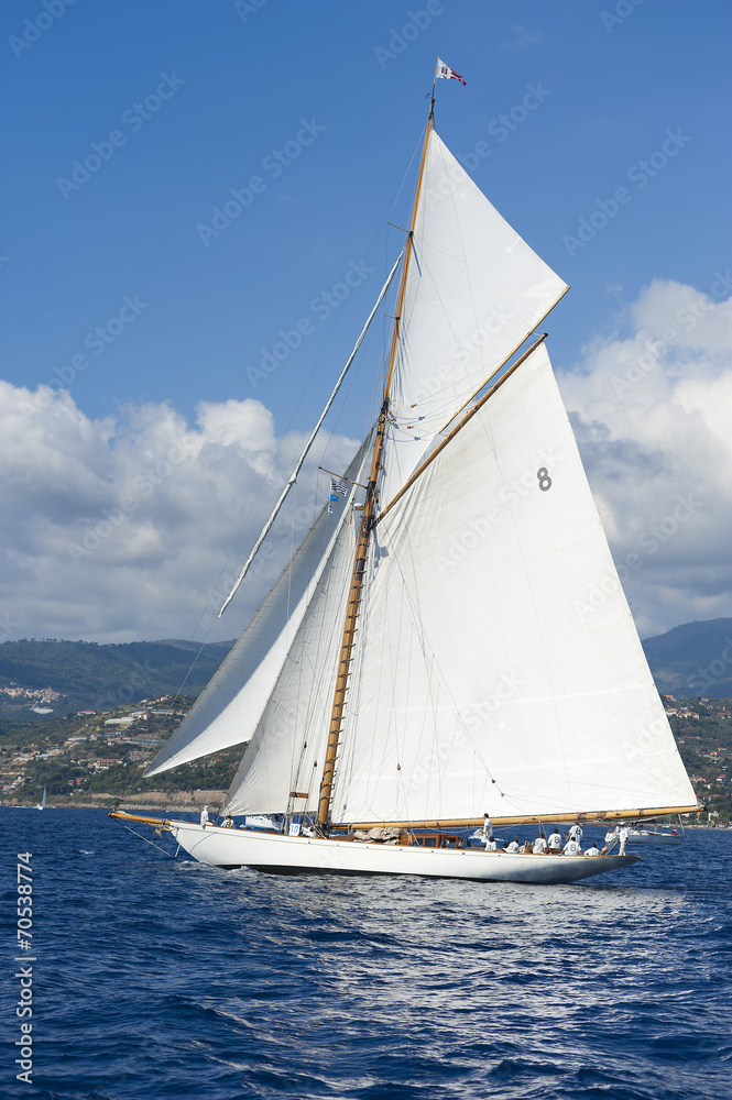 Ancient sailing boat during a regatta at the Panerai Classic Yac