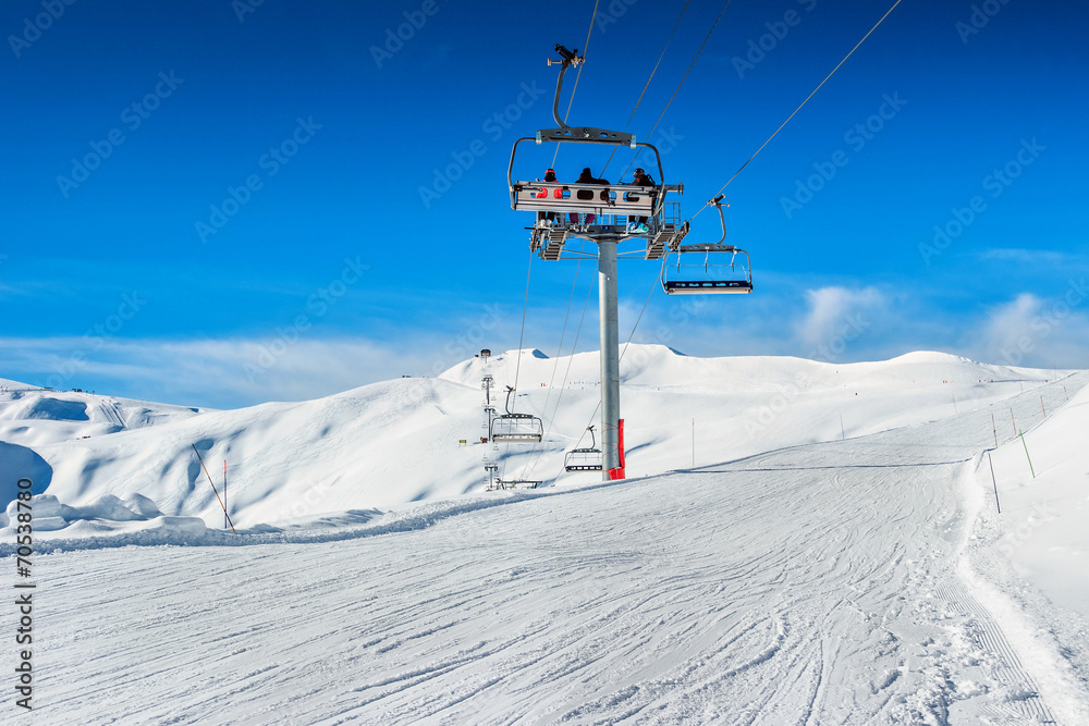 Ski lift chairs in the Alps,La Toussuire,France,Europe