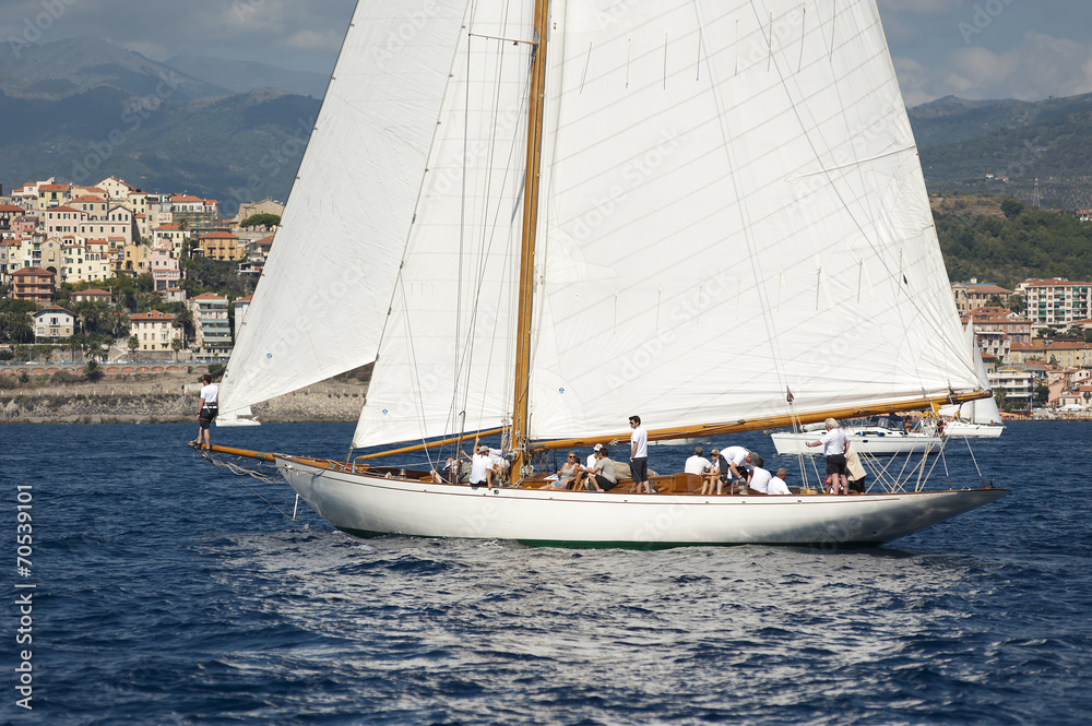 Ancient sailing boat during a regatta at the Panerai Classic Yac