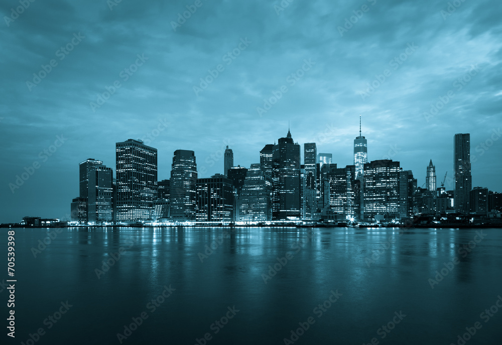 New York - Panoramic view  of Manhattan Skyline by night