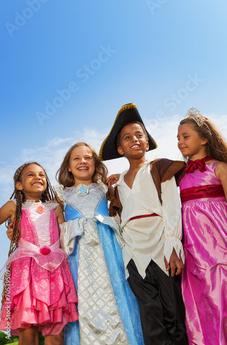 Close up view of kids in different costumes