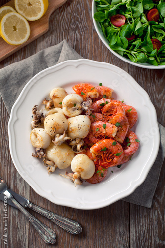 Grilled prawns and cuttlefish